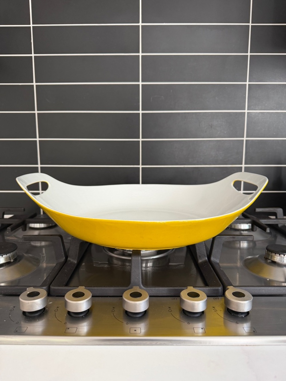 Large Round Enamel Over Cast Iron Pan